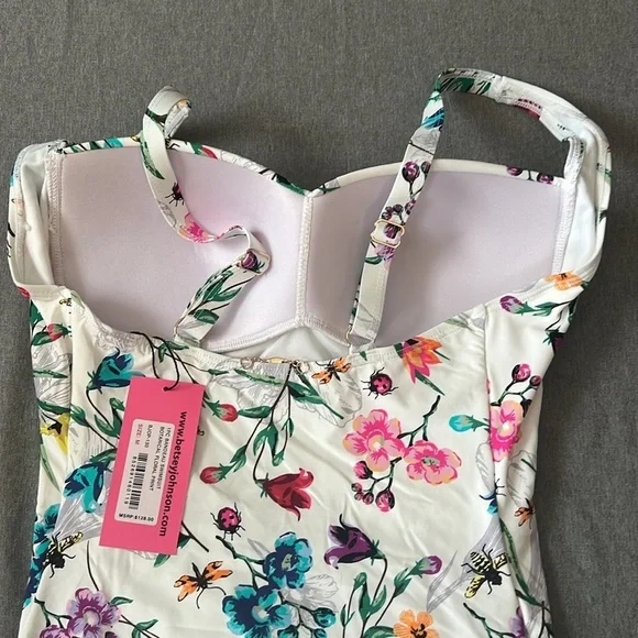Betsey Johnson One Piece Bandeau Swimsuit Botarical Floral print size Med NWT - Picture 8 of 10
